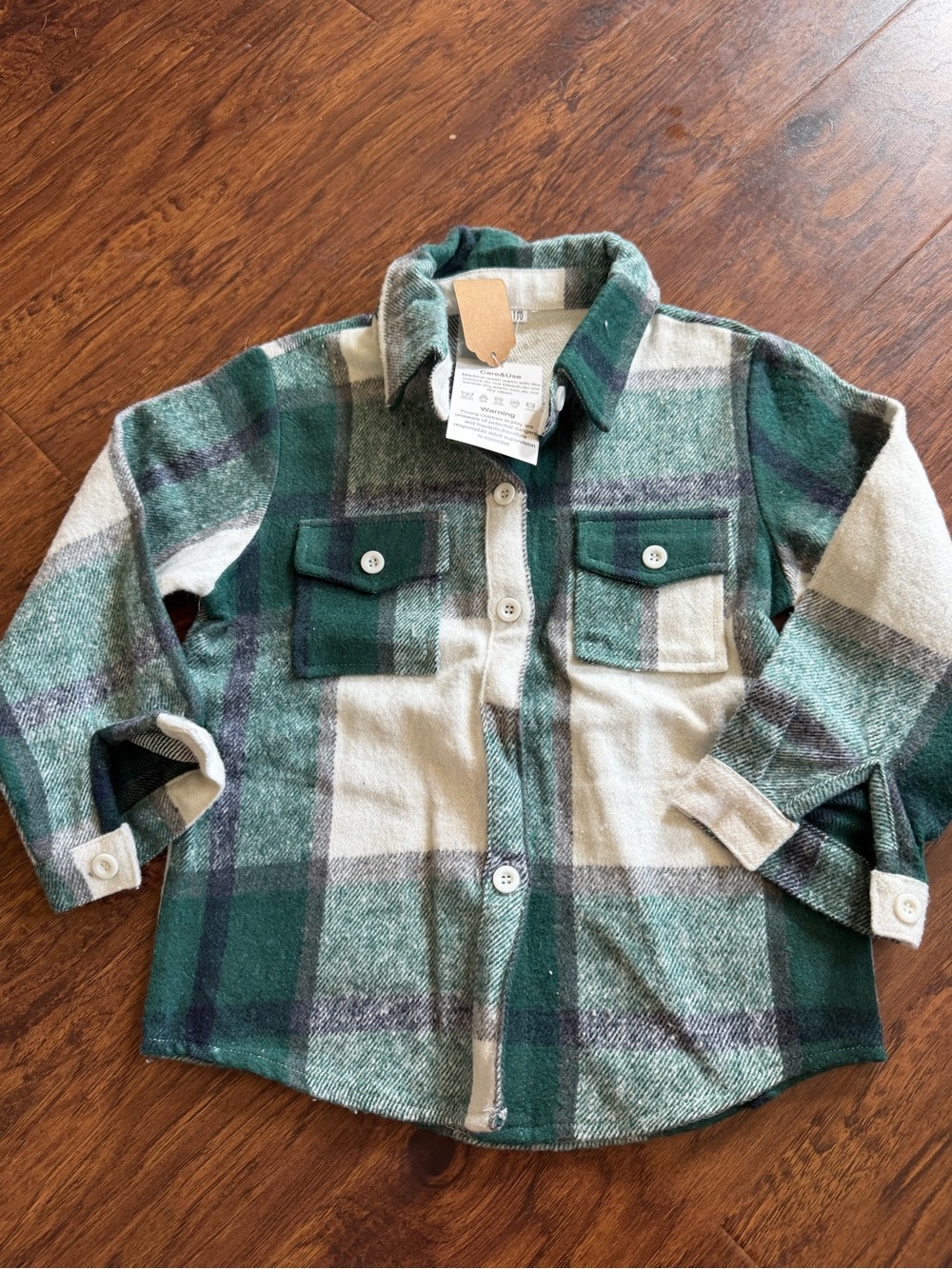 Source Unknown Green and Cream Plaid Kids Button-Down Shirt